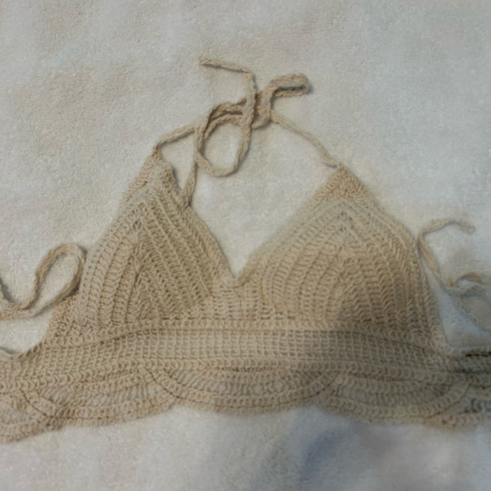 Beige Crochet Bikini Top